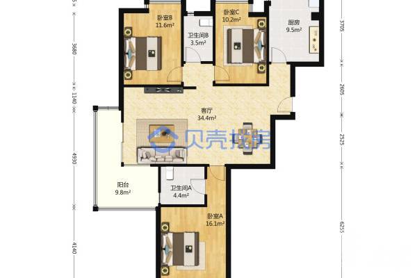 金地香蜜山|靜謐精裝大三房|客廳出陽臺|居住舒適